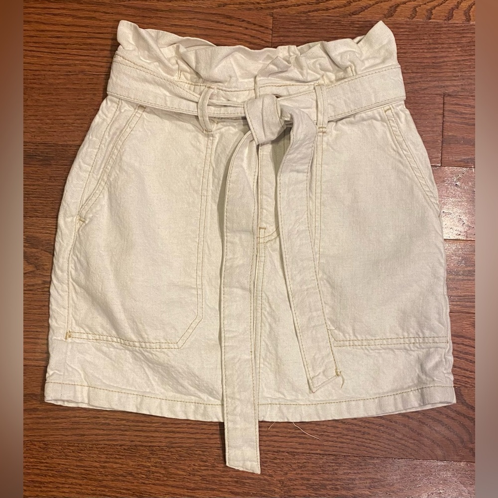 Free People Skirt Sz 0 Beige Denim Paperbag Waist W/Belt NWOT 4 Pockets